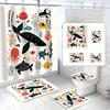 4 Stück, Cartoon Kleiner Fisch Duschvorhang Set, Verschiedene Kleine Fische, mit 12 Haken, Polyester Stoff, mit Badezimmer Anti-Rutsch