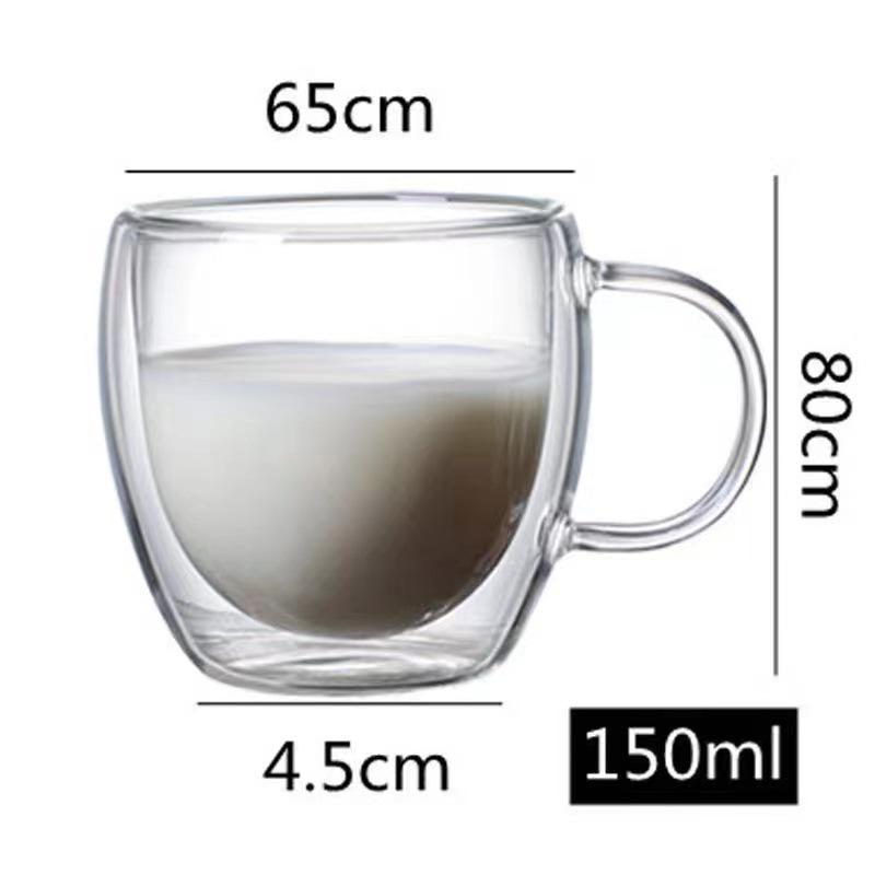 Double-Walled Borosilicate Glass Mug with Handle - Insulated, Transparent, Large Capacity Coffee & Milk Cup