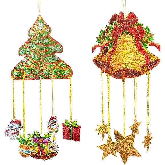 Generic DIY Dotted Diamond Art Painting Wind Chime Kit, Three-Dimensional Sun Catchers Diamonds Dot Paintings Hanging Ornaments, for Spring Garden