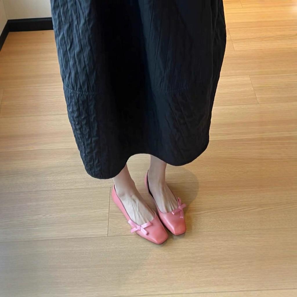 Sheepskin version~ Fashion and cute bow Mary Jane shoes women's small square head flat single shoes one pedal sweet sister single shoes