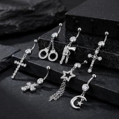 Punk Gothic Stainless Steel Navel Rings Cross Heart Star Design Cz  Belly Button Piercing Jewelry For Women