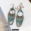 Temperament Retro Turquoise Earrings, Ancient Silver Water Drop Fringed Earrings, Women's Versatile Long Ear Jewelry