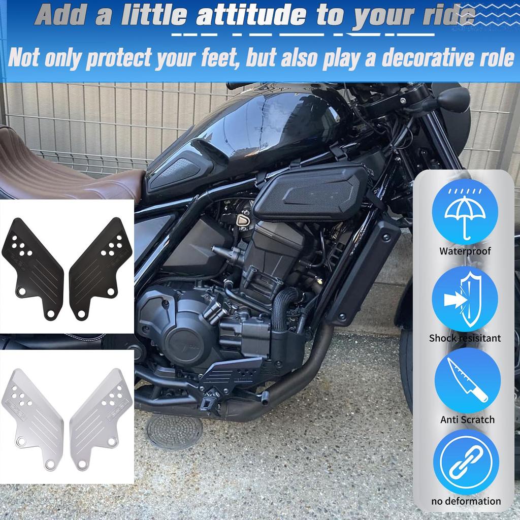 Midimttop Rebel 1100 Foot Peg Heel Plate Guard Protector, Footpeg Step Hold Plate for Honda Rebel CMX 1100/Rebel 1100T (2021-2025) (Black)