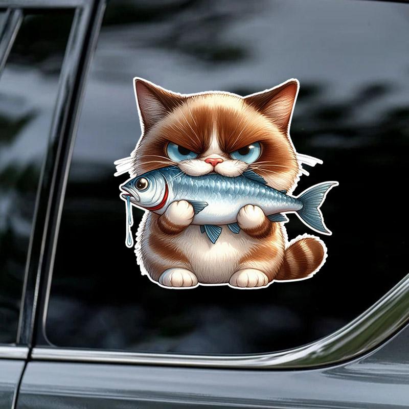 Funny Cats Eat Fish Car Stickers Waterproof Vinyl Decals Auto Body Window Bumper Decor Motorcycle Helmet Stickers TM186
