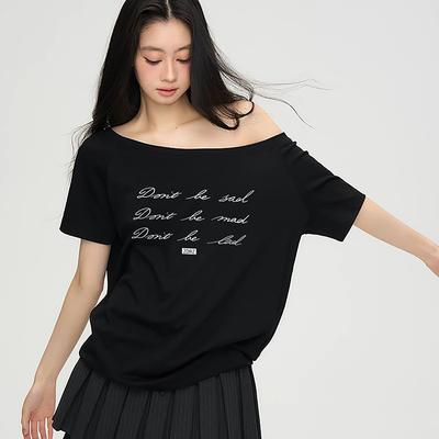 Pure Cotton Letter Print Short-sleeved T-shirt Women Simple Casual Stylish Trendy Top