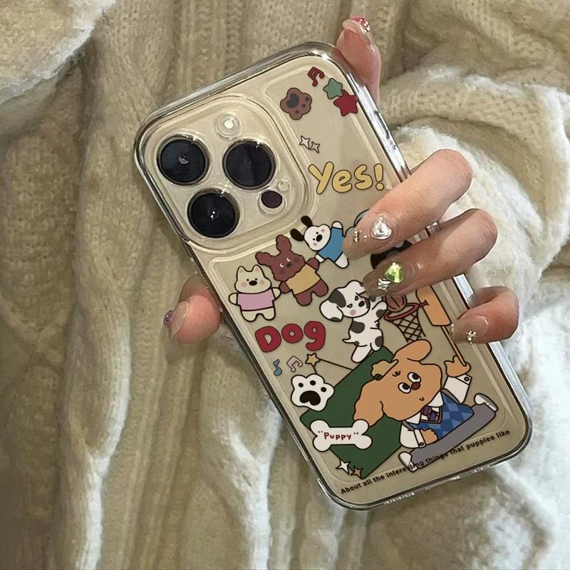 Cute Puppy Doodle Clear Phone Case for iPhone 15/14/13/12 - Cartoon Dog Sticker Style Cover