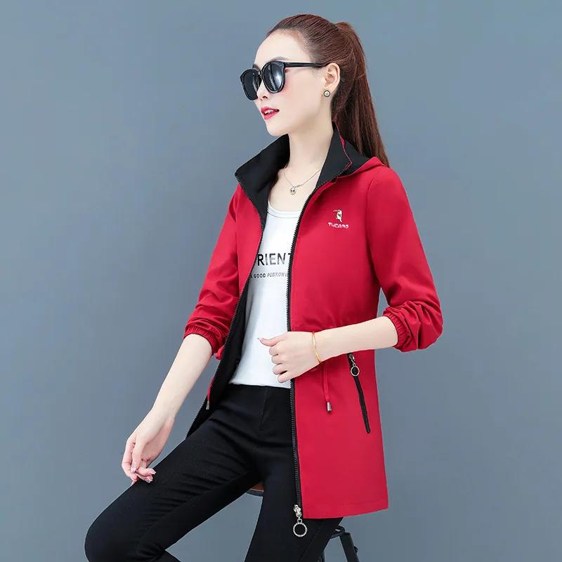 Spring Medium-Length Hooded Trenchcoat Women's Fashion Arrival Middle-Aged And Elderly Pressed Flower Trenchcoat