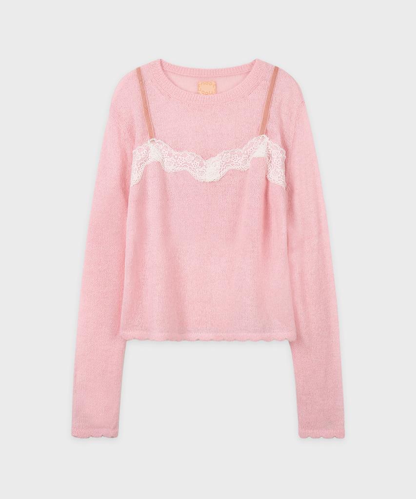 SINOON Lace Patch Sheer Knit (Pink)
