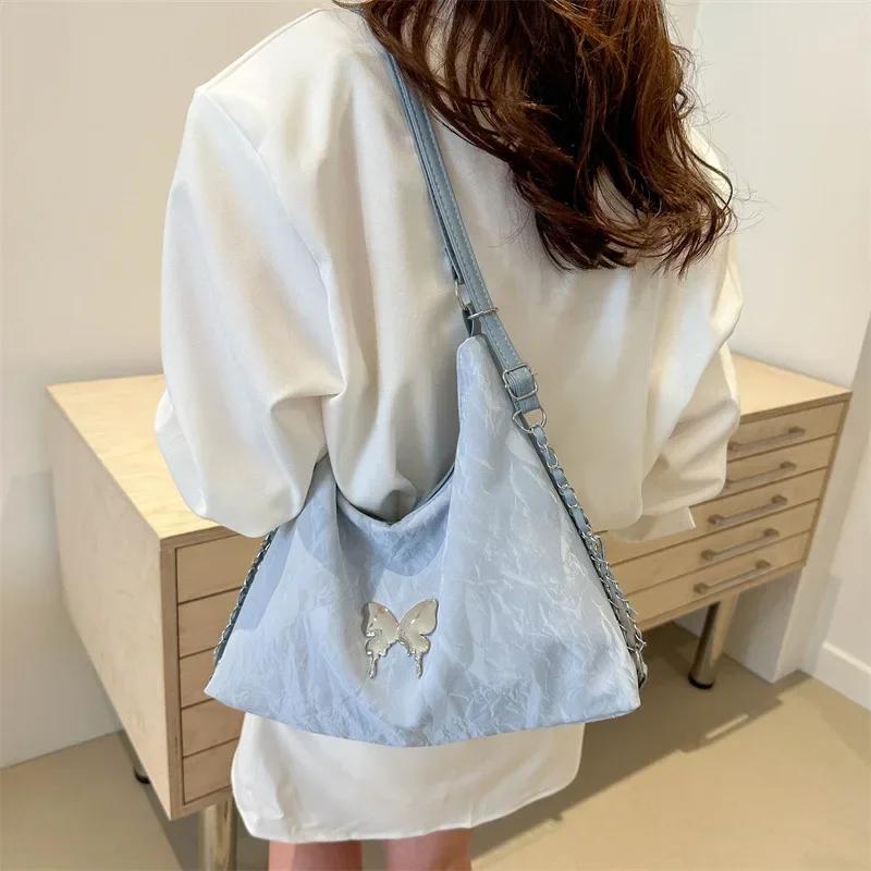 New Backpack Fashion Embroidery Butterfly Simple Dumpling Bag Leisure Soft Surface Large Capacity Women Shoulder Bag