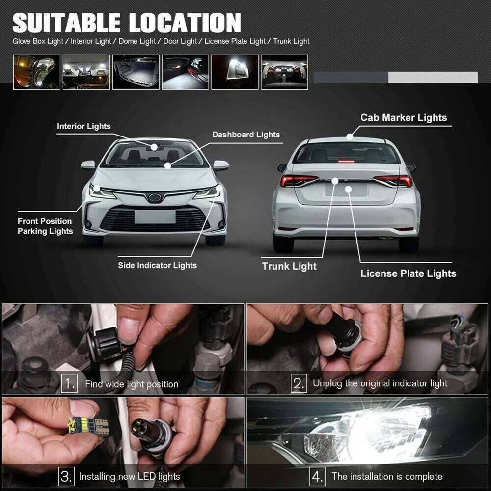 10PCS Led W5W T10 Car Signal Lamp 501 194 Bulbs 4014SMD Clearance Reading Interior Lights 6000K 12V Dome Lights 6