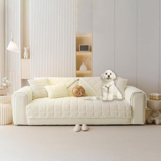 HANDONTIME Couch Cover for Dogs Washable, Fuzzy Sofa Cover for Pets Geometric Jacquard Non-Slip Couch Protector for Dogs Pet-Friendly Sectional