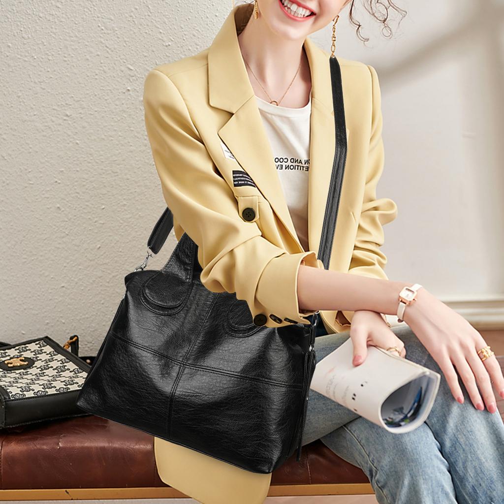 Retro Leather Female Multi-Pockets Shoulder Crossbody Bags For Women Mother 2 Layers Large Capacity Handbag Messenger Tote Bag