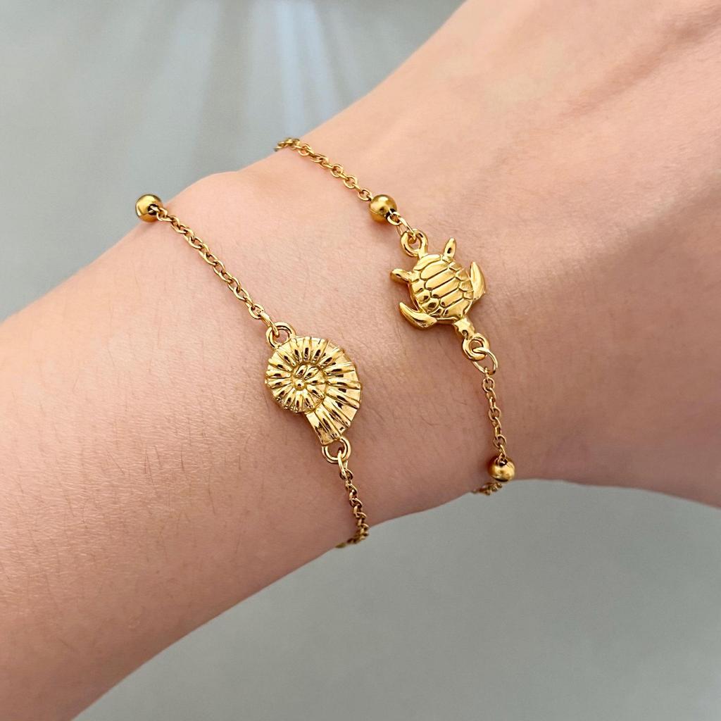 Retro Ocean Style Seashell & Turtle Stainless Steel Bracelet - European & American Fashion