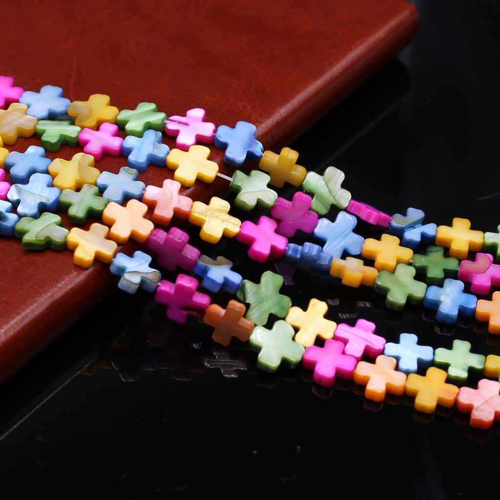 1Fio, Contas de Cruz de Concha Natural para Fabricação de Joias Suprimentos DIY, Presente Cristão Único para Mulheres Meninas, Comprimento 38cm