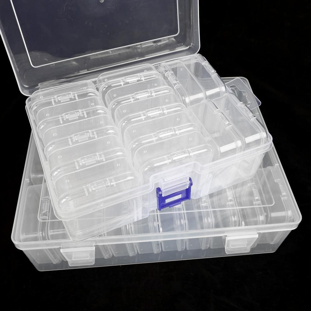 14-30 Grid Plastic Bead Jewelry Organizer Containers with Cover Clear Powder Puff Storage Boxes Dustproof DIY Nail Art Case Kits