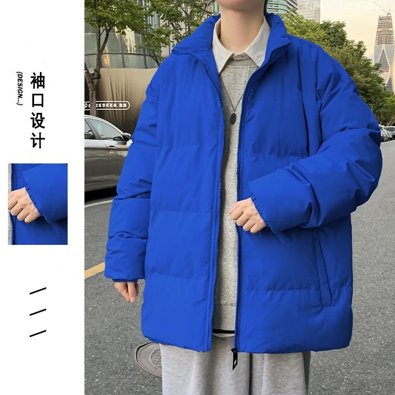 Padded clothes men's solid color warm bread clothes trendy brand loose large size short stand-up collar cotton clothes jacket winter clothes