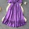 Sexy Chic Polo-Neck Single Breasted Ruffle Dress Elegant Korean Fashion Slim Summer Vintage Sweet Dresses