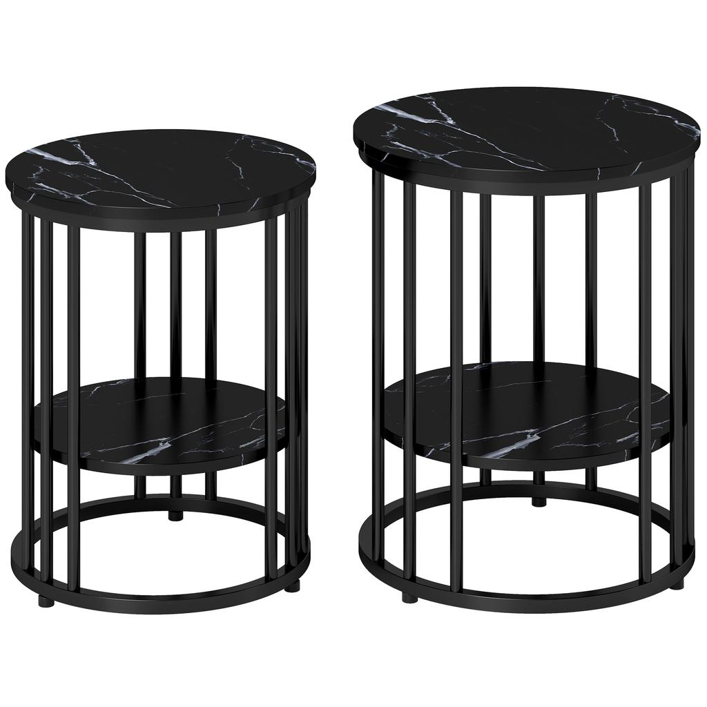 Set of Two Marble-Effect Coffee Tables - Black