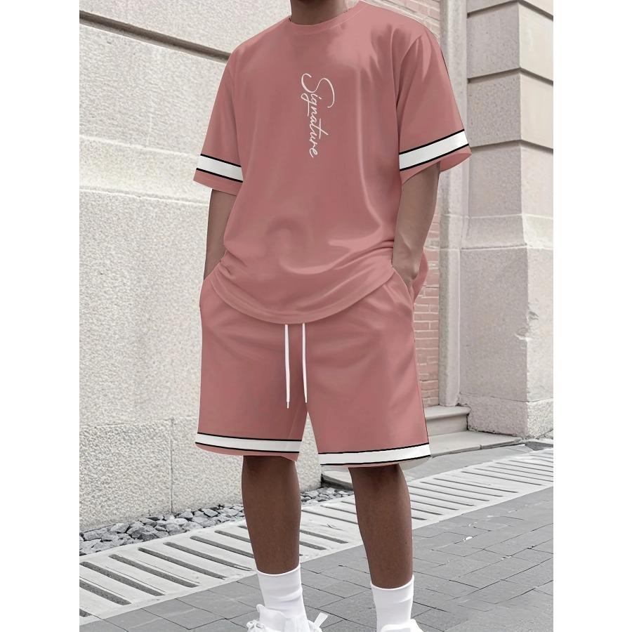 Summer Men's Set Minimalist Athletic Casual Crew Neck T-Shirt Streetwear Breathable Short-Sleeve Top and Shorts Two-Piece Set