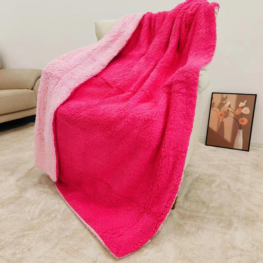 Double-Layer 100% Polyester Eco-Friendly Luxury Lamb Flannel Sherpa Blanket Winter Solid Color Thick Knitted Quilt