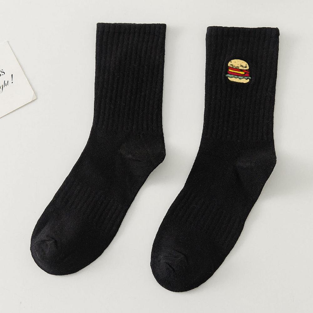 Warmer Winter Neu Lustige Stickerei Hamburger Pizza Muster Weiß Schwarz Grau Lässige Hipster Dicke Socken Weihnachtsgeschenk Dropship
