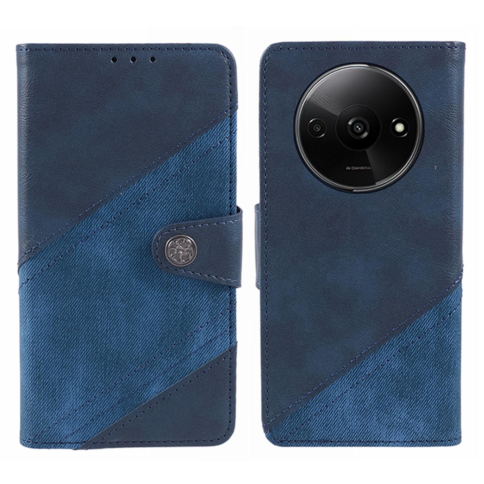 

For Xiaomi Redmi A3/Poco C61 4G Case Crazy Horse Texture Splicing Phone Wallet Cover Dark Blue