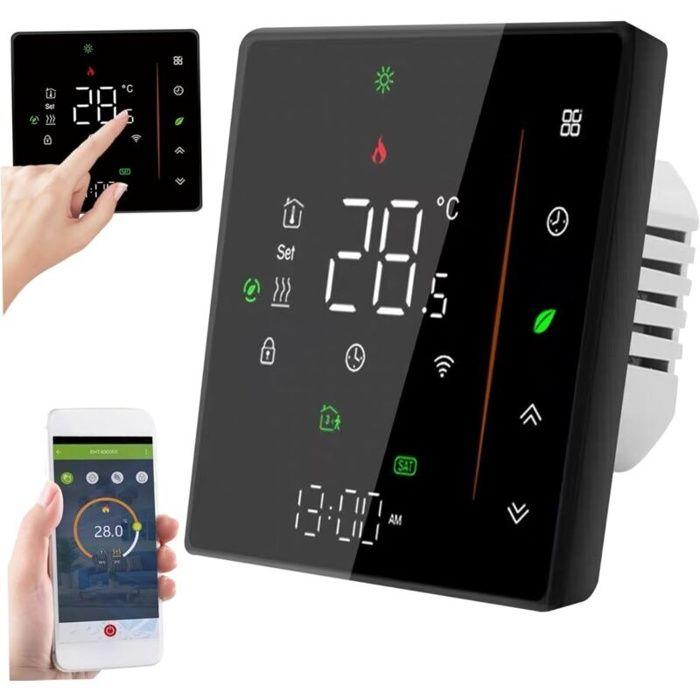 Thermostat WiFi programmable hebdomadaire 16A pour plancher chauffant - tactile, app Smart Life, Alexa/Home (noir)