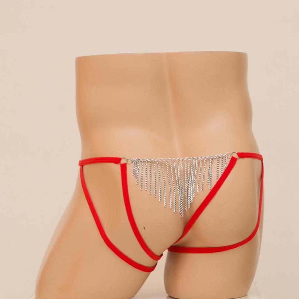 Suspender Men's Sex Underwear, Bow Lace Mesh Chain Transparent Men's Sex Underwear