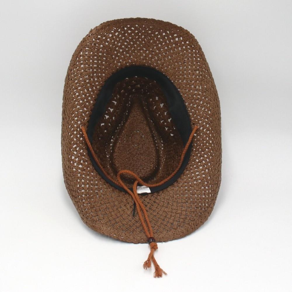 Wide Brim Sunscreen Straw Hat Solid Color Fisherman Hat Retro Western Cowboy Hat  Girl