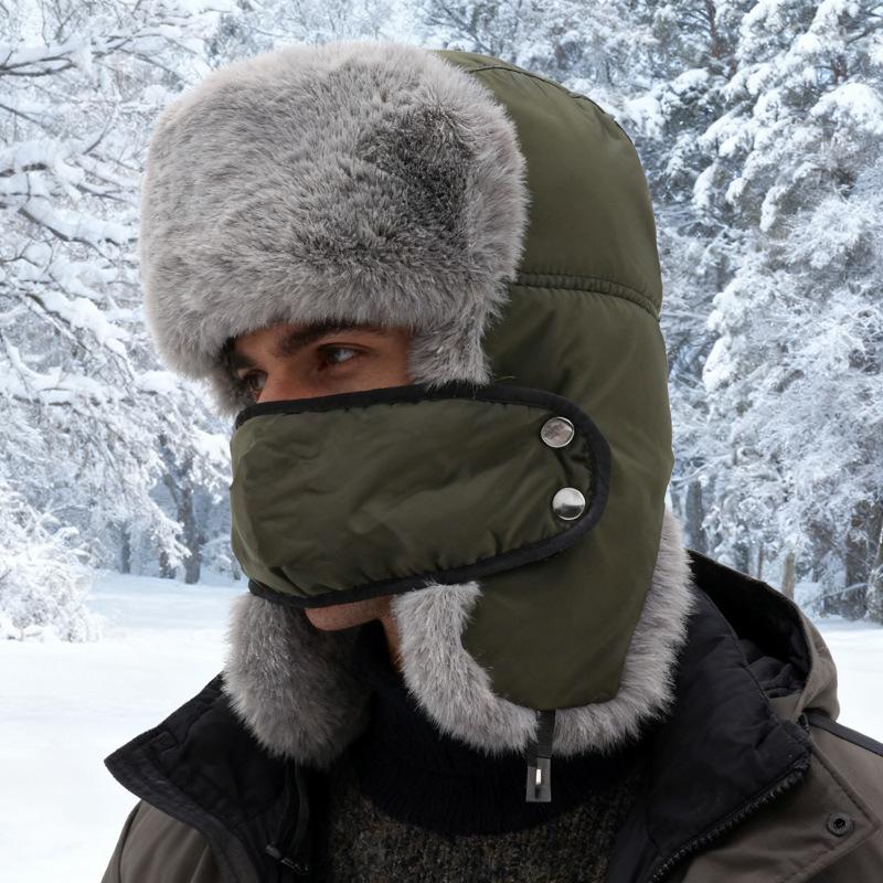 Men Winter Mask Bomber Hat Velvet Thick Cycling Outdoor Warm Ski Hat Ear Protection Cotton Hat