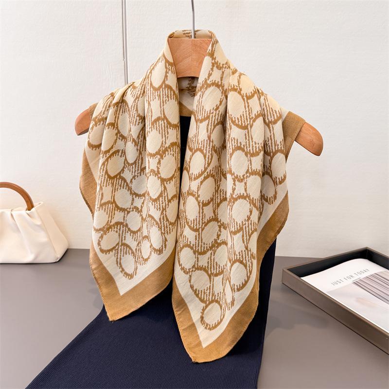Retro light luxury circle imitation velvet herringbone pattern cotton and linen small square scarf silk scarf headscarf shawl decorative scarf scarf