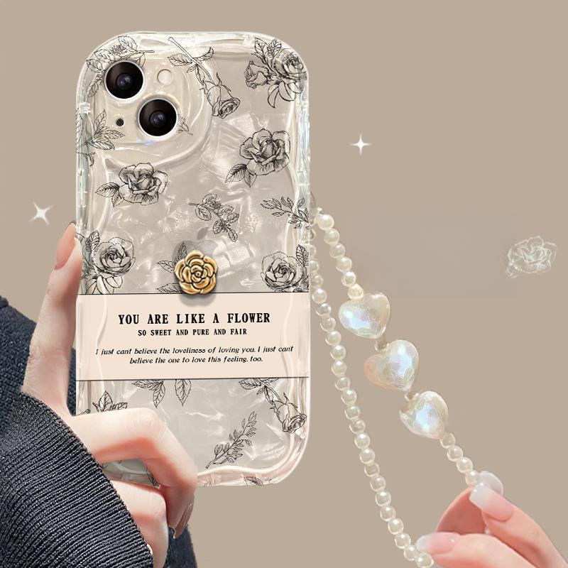 Applicable To Apple 15 Mobile Phone Case IPhone 14promax/13 Three-dimensional Rose Chain 11/12 Transparent Silicone Xr