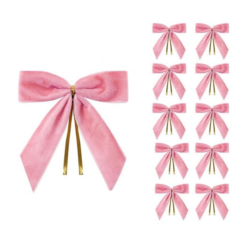 10/50pcs Christmas Bow Red Gold Mini Xmas Tree Bowknot Pendant Ornaments for Home Decoration Navidad New Year Party DIY Gifts