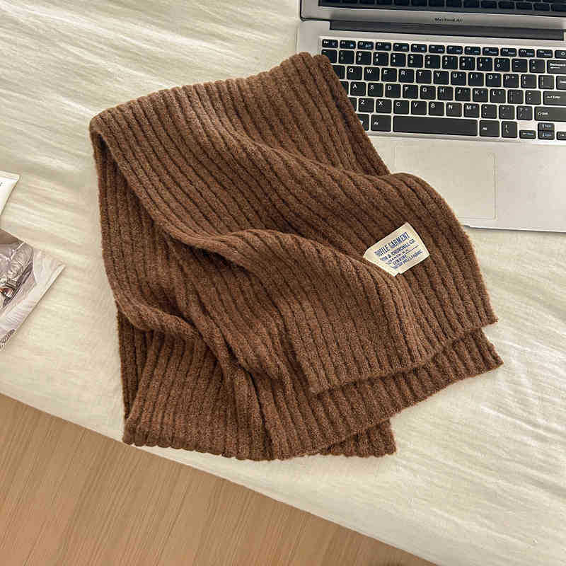 Woolen Knitted Brown Color Scarf Women'S Season Thickened Couple Warm Student Solid Color Men'S Scarf