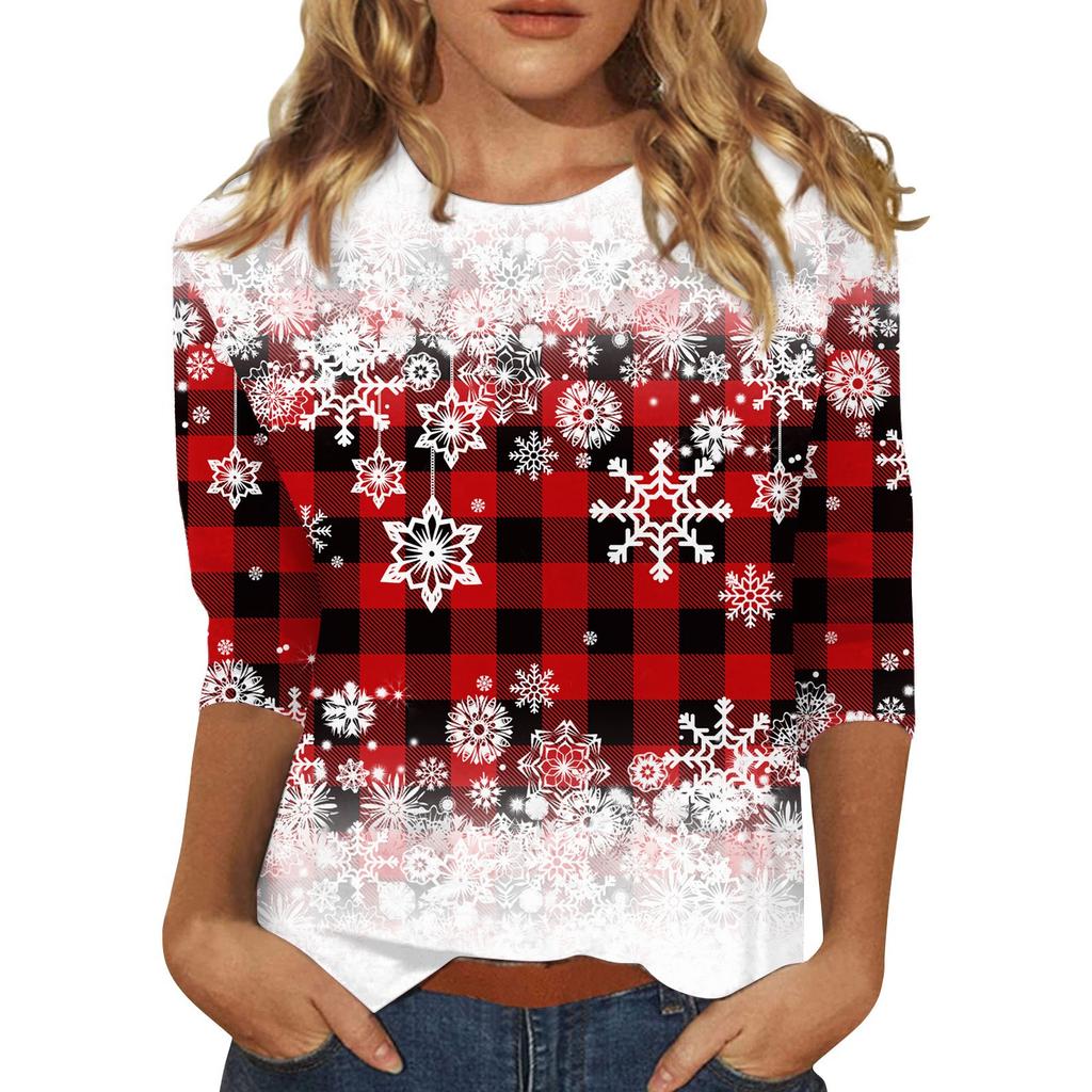 Spring and Autumn Round Neck Christmas Themed Pattern 3D Printed Top Fashionable Casual Long Sleeved Women's T-shirts