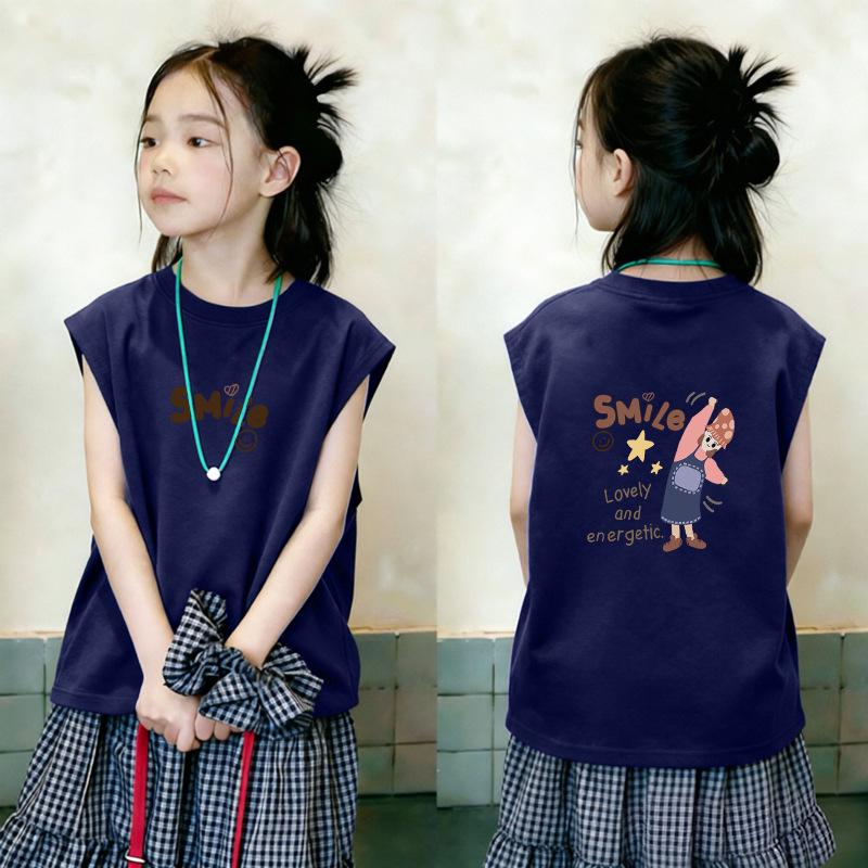 Korean Style Trendy Girls' Sleeveless Pure Cotton Vest Top - Summer New Arrivals for Medium & Large Children