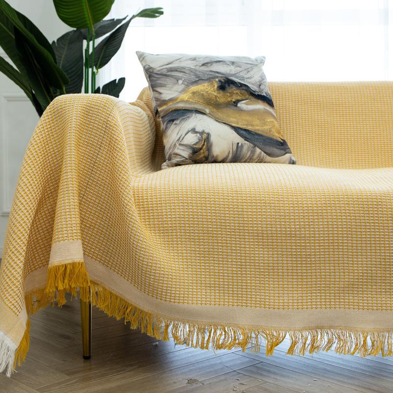 Sofaovertrekk i bomull og lin, pledd, ensfarget, sklisikkert sofahåndkle for stuemøbler, dekorasjon, veggteppe, sofatrekk