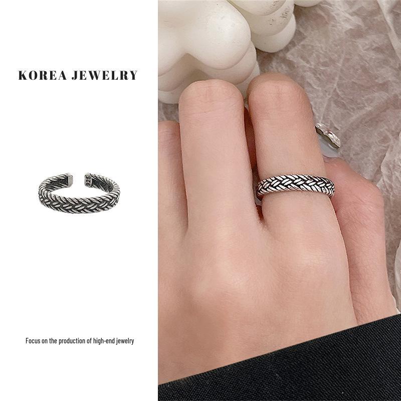 

Кольцо из серебра 925 пробы Lan Zhi с состаренной буквой - Ретро тайский дизайн для женщин Adjustable open size