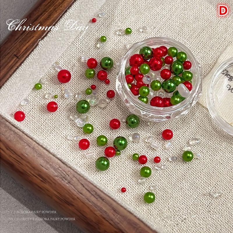 

1 Box Christmas Red/Green Pearl Nail Rhinestone Mixed Size Pearlescent Colorful Beads Nali Charms Christmas Manicure Jewelry