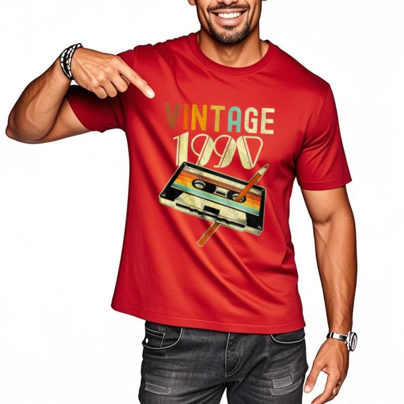 

Short Sleeve Shirt Comfortable For him O Neck tshirt Cotton Vintage 1990 Cassette Tape Design Cool Men Teeshirt Breathable Tee S