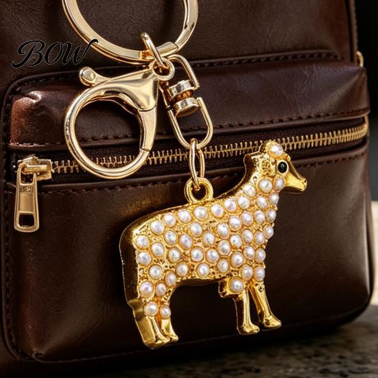 Alloy Keychains Faux Pearl Sheep Keychain, Zinc Lamb Car Key Ring Mini Holder, Handbags Backpacks Charm Decorative Accessory for Women Girls