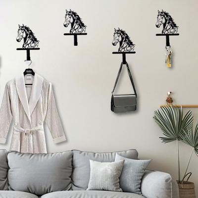 Schwarzer Pferde Wandhaken Schlüsselanhänger mit Pferdesilhouette Wandmontierter Eisenhaken Eingangsbereich Organizer für Schlüssel Taschen Hüte Mäntel