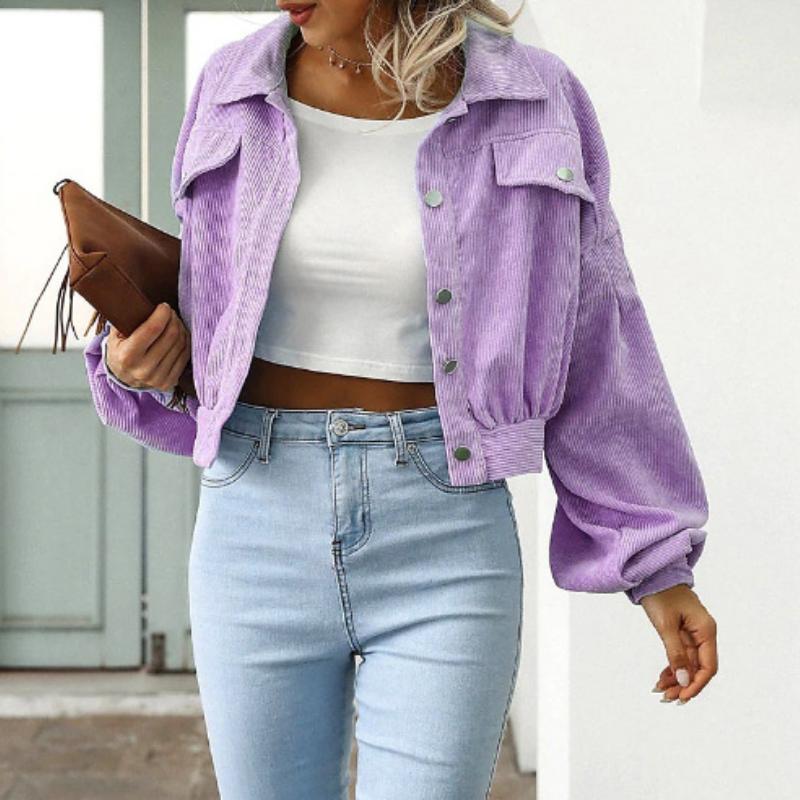 

Модна модна осінньо-зимова повсякденна вельветова куртка з рукавом-ліхтариком, однобортна коротка куртка, жіночий одяг M