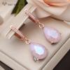 Fashion Water Drop Ice Crack Crystal Dangle Earrings For Women Wedding Rose Gold Color Cubic Zirconia Jewelry