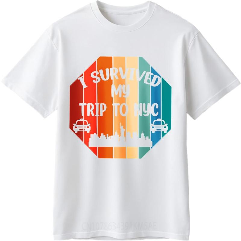 Fashion Tshirt Solid Color Unisex Oneck Tshirt Streetwear I Survived My Trip To Nyc Basic For Him Tee Shirt Minimalist Teeshirt