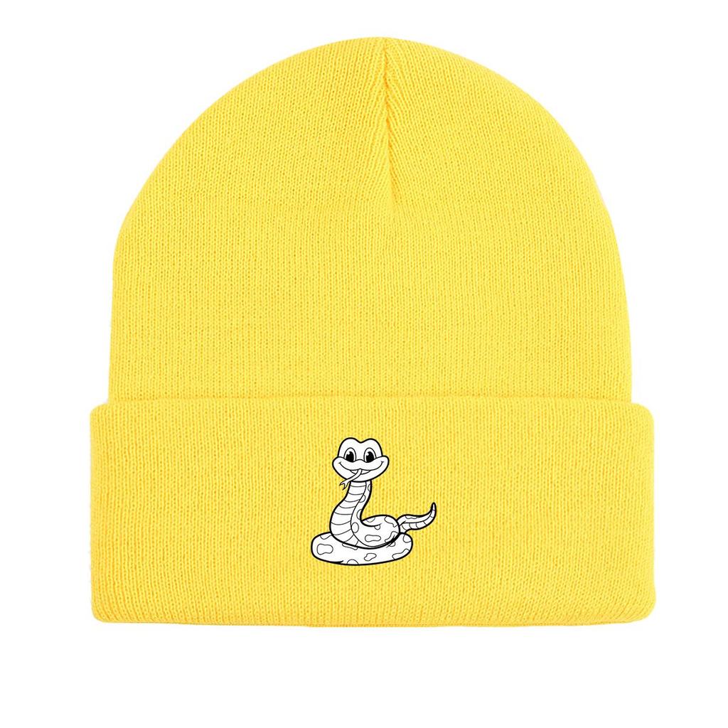 Black White Snake Print Knit Hat Beanie, Animal Man Cap Versatile Stretchy Solid Bobble Hat Knitted Cap Beanie