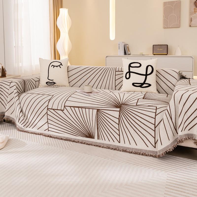 Chenille Double Sided Geometric Jacquard Sofa Cover Universal Couch Towel Dust Proof Anti-cat Scratch Protection Sofa Slipcover