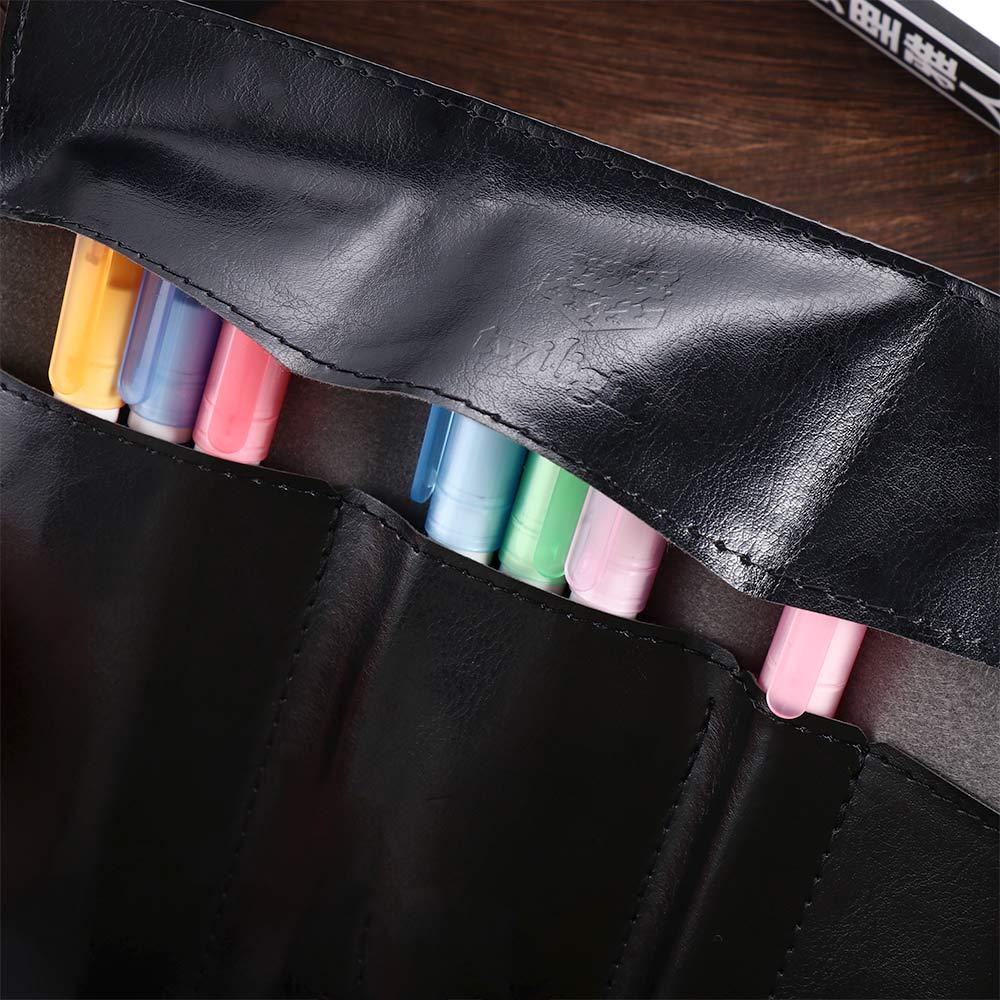 Girls PU Leather Retro Stationery Cosmetic Bag Roll Pen Bag Roll Pencil Bags Vintage Pencil Case