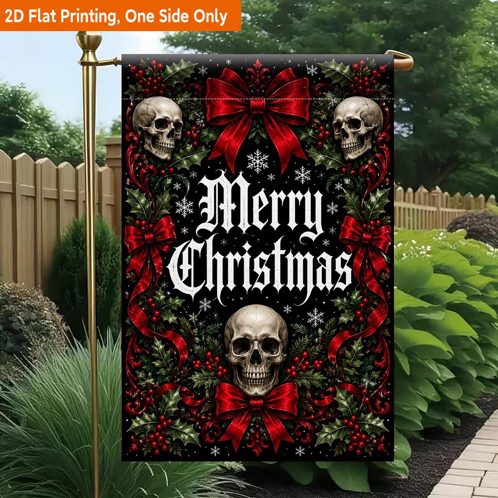 2D Flat, 2D Flat Printing Garden Flag 1pc, Merry Christmas Snowflakes Durable Single-Sided Print Yard Flag, Garden & Home Holiday Decoration, 29.97x44