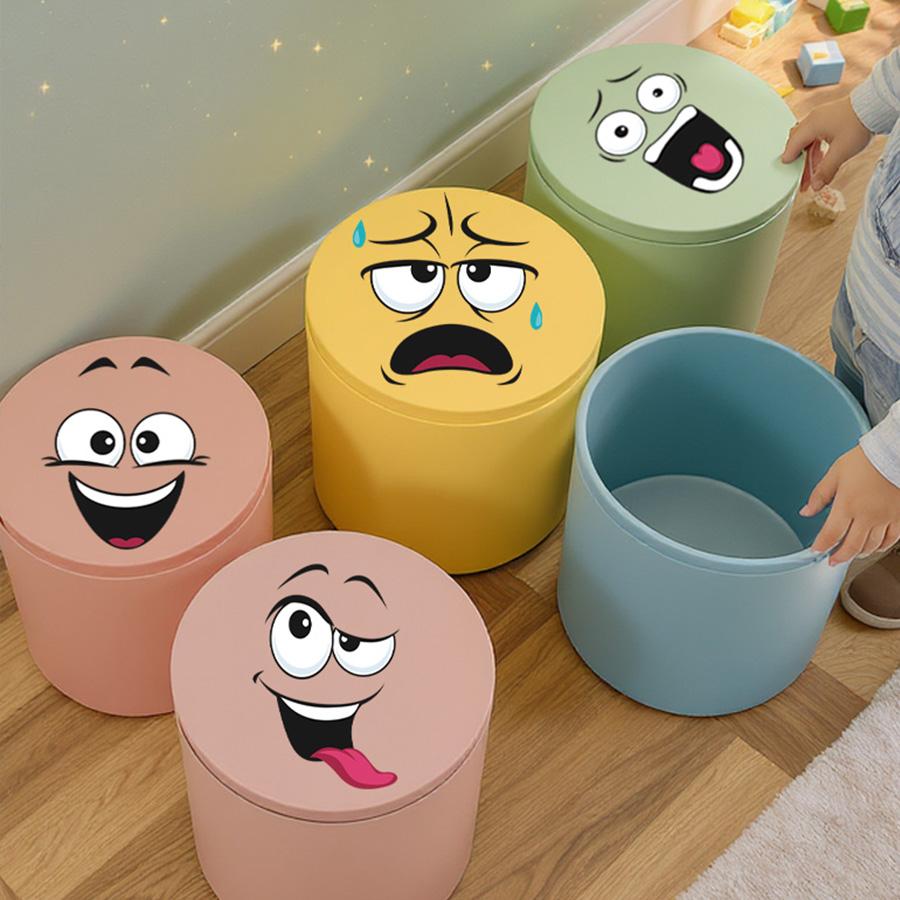 Cartoon Funny Smile Face Trash Can Sticker Self-Adhesive Waterproof Removable for Home Kitchen Bathroom Decorative Decal Gift